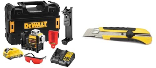 DeWalt - Laser Multilignes 3x360° 12V Li-Ion 2Ah - Niveau Laser Autonivelant 4° sans Fil & Stanley 0-10-425 Cutter 25 mm Bi-matière Dynagrip - Chariot Porte-lame en Acier Anticorrosion