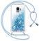 Vauki Coque pour Samsung Galaxy S9 avec Cordon,Paillette Liquide Transparent Crystal Glitter Housse,Protection Antichoc Silicone Souple TPU Bumper Case,Réglable Collier,Bleu