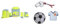 LÄSSIG 7-teiliges Schulranzen Set Kinder/School Set Flexy Unique blau/neon-gelb & Textilsticker selbstklebend, zum Aufbügeln/Textile Woven Sticker Stick on Football