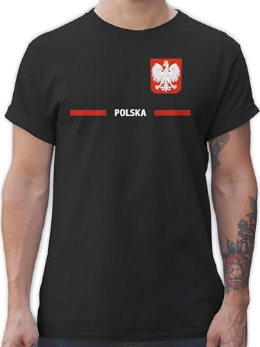 T-Shirt Herren - Fußball EM WM - Polen Trikot Wappen | Polska mit Stolz | Polnisches Fan-Motiv - L - Schwarz - Tshirt Fussball Shirt männer Europameisterschaft polnisch t-Shirts fussballtrikot
