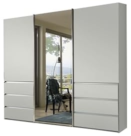 WIEMANN Schwebetürenschrank Kleiderschrank Schlafzimmerschrank 300cm breit, mit Schubladen, weiß, mit Spiegel, Höhe 217cm, Malibu