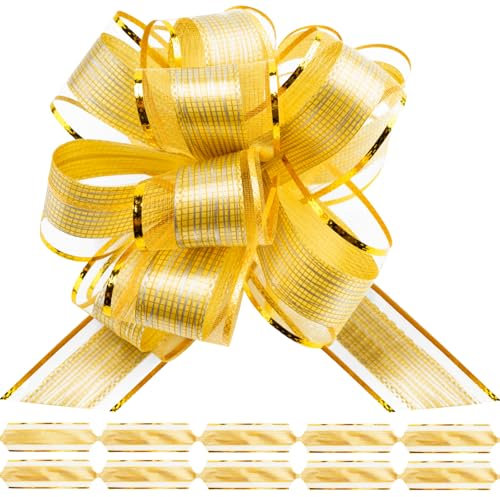 G2PLUS 12 Pezzi Oro Fiocco Grande Regalo Fiocchi Regalo Fiocchi di Nastro Grandi per Natale Coccarde Autotiranti Fiocco per Mazzi di Cesti Auto Feste di Natale e Matrimoni Fioristi