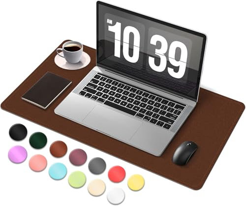 BLESWIN Suede & Leather Desk Pad - Non-Slip Computer Mat for Mouse and Keyboard, Waterproof Desktop Mat for Writing, Brown (60x34cm)
