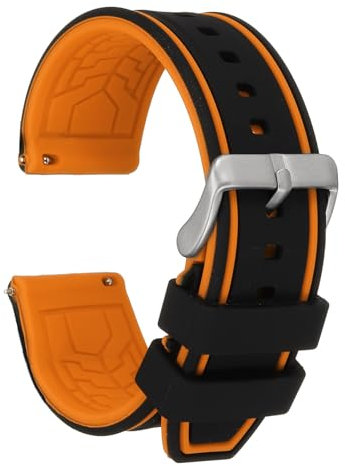 QUARKZMAN Uhrenarmbänder Silikon 24mm Uhrenarmband Gummi mit Edelstahl Schnellverschluss Dornschließe Zweifarbig Ersatzuhrband Watch Strap Quick Release für Männer Frauen, Schwarz Orange