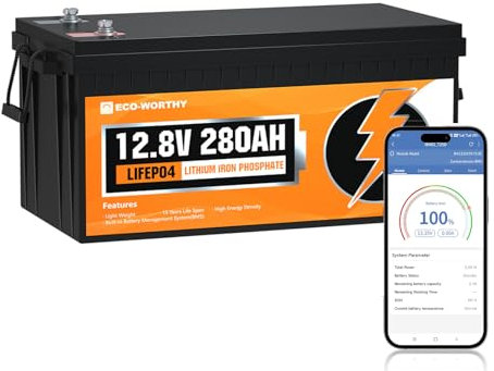 ECO-WORTHY LiFePO4 12 V 280 Ah Bluetooth con protezione BMS a bassa temperatura e max. 15000 cicli, 3584 Wh batteria auto 12 V per camper, impianto solare, set completo