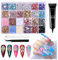 DouborQ 24 Color Flatback Nail Gems Rhinestones Kit with Glue Tweezers and Picking Pen, for Nail Art, Crafts, Jewelry, DIY Projects
