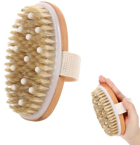 Cepillo seco para piel, cepillo corporal, cepillo seco, cepillo exfoliante, drenaje linfático, reducción de celulitis, cepillo exfoliante natural con cerdas de jabalí para un masaje profundo efectivo