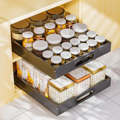 Cajones Extraibles Para Cocina, Cajones Deslizantes Para Cocina, Bandeja Extraible Armario Cocina, Organizador de Cajones, no Requiere Taladrar Ni Clavar (negro, 25 cm ancho (1 pieza))