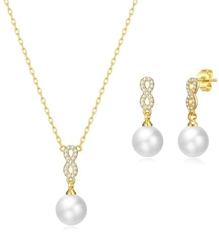 Philip Jones Gold Plated Infinity Pearl Drop Set Created with Zircondia® Crystals