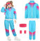 AYBUY 90er 80er Jahre Outfit Kinder, New Kids Kostüm 80er Jahre Trainingsanzug Disco, Jacke und Hose, Jogginganzug, Bad Taste Outfit, Retro-Style, Karneval, Mottoparty, Blau, S (110-125cm)
