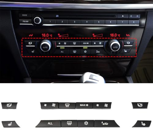 TTCR-II 12PCS Kompatibel mit BMW A/C Heizungsschalterknopf für 5er F07/F10/F11, 6er F06/F12/F13, 7er F01/F02/F03/F04, 61319313923 Lüfterknopf Klimaanlage Ersatz F10 Klimaanlage Bedienfeld Tastenkappen