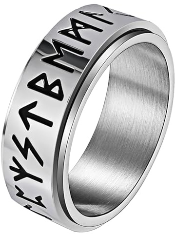OIDEA Anillo Runa Vikinga Hombre: Anillo Nórdico Amuleto Antiestrés para Caballero Acero Inoxidable Hipoalergénico Talla 20 - Para Uso Diario Regalo