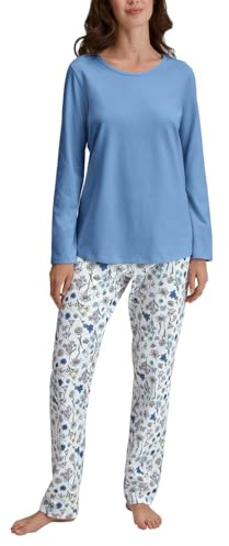 CALIDA Graphic Nights Pyjama, lang Damen, weich, pflegeleicht, elastischer Hosenbund