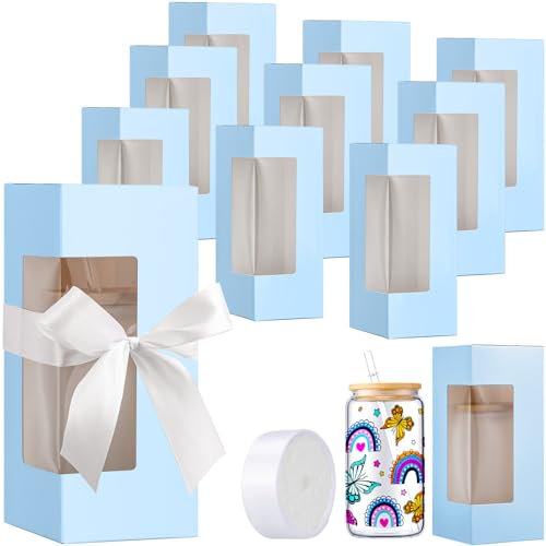 Honoson 24 Pcs Gift Boxes for Sublimation Glass Cup Shipping Gift Boxes for Packaging Exhibition Clear 12 16 20oz Drinking Jars Sublimation Glass Can Blank Tumbler(Light Blue)