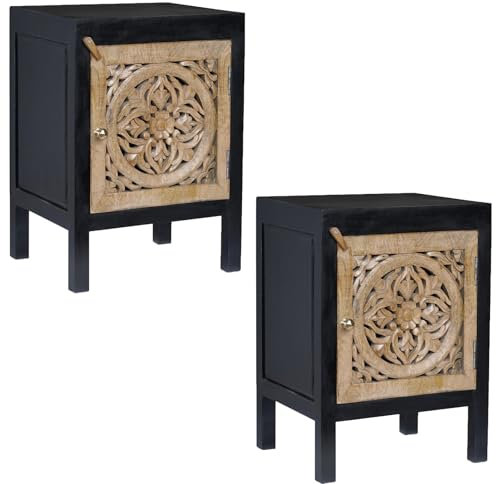 Marrakesch Marokkanische 2er Set Nachttisch kleine Kommode mit Tür aus Holz 54cm hoch | Beistelltisch für Schlafzimmer oder Kinderzimmer als Orientalische Möbel | Vintage Nachttische klein Aguerd