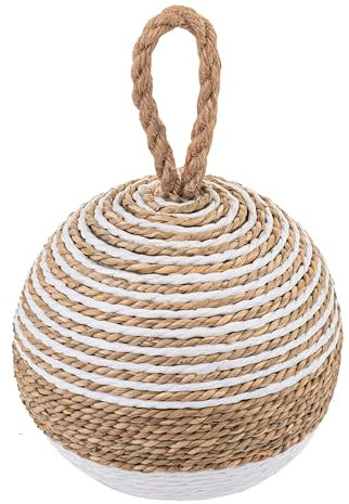 PEMAR Natural Wicker Door Stopper with Handle, Rustic Farmhouse Decorative Door Stop, Heavy Indoor Doorstop, Nautical Blocker Jammer 6.3''D Sphere Ball Shape (Seagrass)