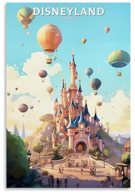 ouweri Disneyland Paris Vintage-Reiseposter, Heimdekoration, Wandkunst, zum Aufhängen, Bild, Druck, Schlafzimmer, dekorative Gemälde, Raum, ästhetisch, 40 x 60 cm
