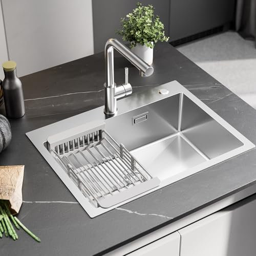 Sofetiy Küchenspüle 60x45 cm Edelstahl, Rechteckige Einbauspüle Modern, Spülbecken SUS 304 mit 2 Hahnlöchern, Waschbecken Küche, Spüle für Unterschrank ab 60 cm inkl. Siphon