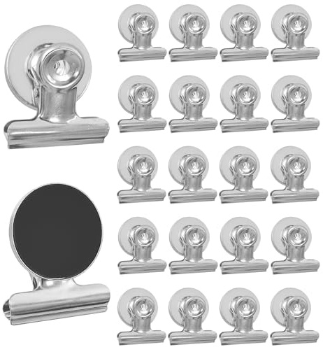 Hevysuo 20 Piezas Clips Magnéticos,Clips De Metal Magnéticos,Clips De Imanes De Nevera para Refrigerador,Pizarra Magnética,Oficina Plateado,30mm