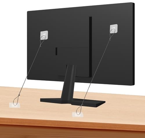 Furniture Safety Straps 42 TV Adjustable Anti-Tip Furniture Anchors (2 Pack+4 Spare Adhesive Pad) No-Drill Adhesive Strap Anchor Kit for Proofing Flat Screen TV Fix to Wall Cabinet Dresser Stand Desk