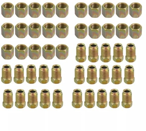 Crozgan Lot de 50 écrous de tuyau de frein mâle/femelle M10 x 1 mm OD en cuivre pour tubes de frein, raccords de tuyaux, vis métriques de conduite de frein de moto, vis de tube en cuivre