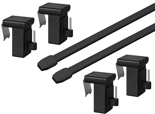 2x Gardinenstange/Vitragestange Bali, weiß oder schwarz, oval, ausziehbar, inkl. 4x Fensterhaken, Klemmbereich von 10-27 mm, Befestigung oben oder seitlich am Fenster (schwarz, 80-120 cm ausziehbar)
