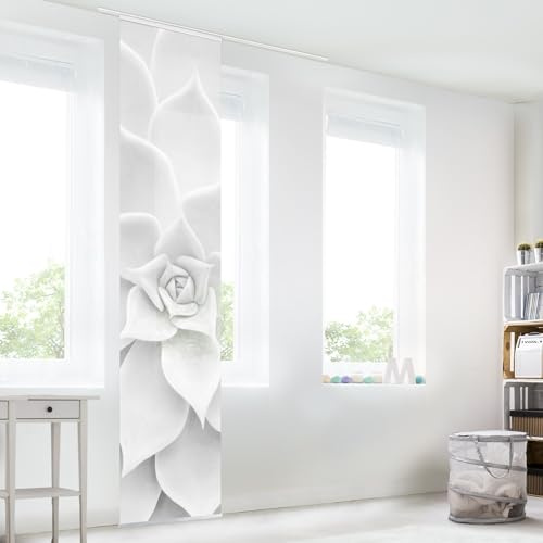 micasia Schiebegardine halbtransparent 60er Paneel Klett Muster Textil lichtdurchlässig - Pflanzen Modern Flächenvorhang schwarz Weiss Wohnzimmer Schlafzimmer 1378 (60x250 cm - 1 St.)