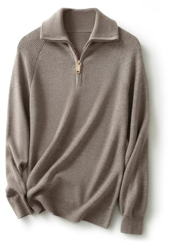Ciovkis Damen Merinowolle Mischung Pullover Herbst Winter Polo V Ausschnitt 1/4-Reißverschluss Lange Ärmel Strickpullover