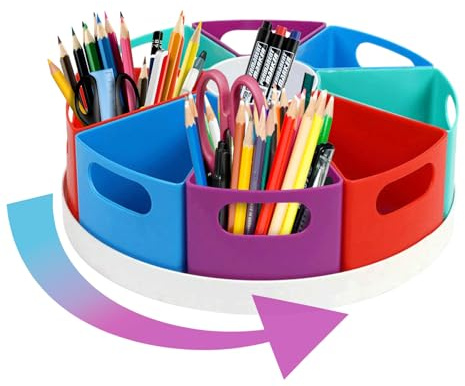 Shalwinn Rotierende Stiftehalter Schreibtisch Organizer,360° Drehbarer Kinder Stiftehalter mit 9 Fächern,Großes Kinder Schreibtisch Behälter für Bürobedarf Schulbedarf Handwerk