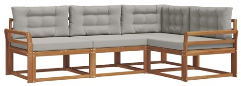vidaXL Outdoor-Sofagarnitur mit Kissen 4 pcs Natürlich und Hellgrau, Garten Modular Outdoor Sofa, Langlebiges Sektionales Set, Bequeme Patio-Sitzgelegenheiten, Moderner Akazienholz-Lounge