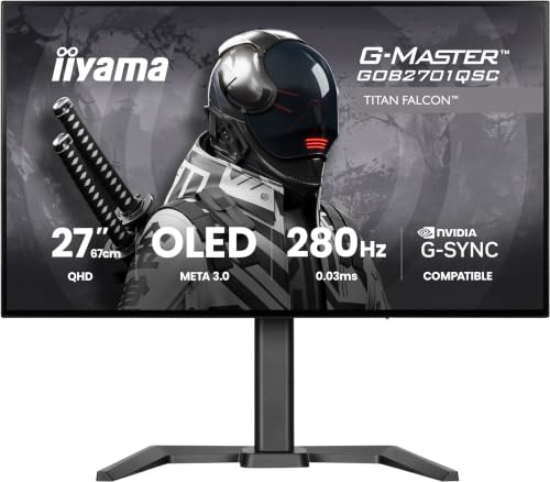 iiyama G-Master Titan Falcon GOB2701QSC-B1 WOLED META3 OLED Gaming-Monitor | 68,6cm, 27, 280Hz, 0.03ms, HDMI, DP, USB3.2, USB-C Dock, 65W, Lautsprecher, G-SYNC, KVM, HDRTB400, Höhenverstellung, schwarz