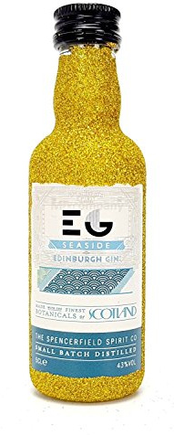 Edinburgh Seaside Gin Mini 50ml (43% Vol) - Bling Bling Glitzer Glitzerflasche Flaschenveredelung für besondere Anlässe - Gold -[Enthält Sulfite]