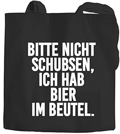 Jutebeutel Bitte nicht schubsen ich habe Bier im Beutel Baumwolltasche Stoffbeutel Tragetasche Moonworks, Bier im Beutel Schwarz, 2 lange Henkel