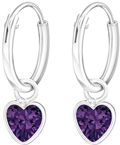 JAYARE Ohrringe Mädchen Creole Herz 925 Sterling Silber Zirkonia Amethyst-lila Kinder Mädchenohrringe Kinderohrringe