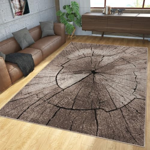 Teppich Modern Edel mit Konturenschnitt Baumstamm Natur Design Grau Braun Beige, Größe:Ø 160 cm Rund