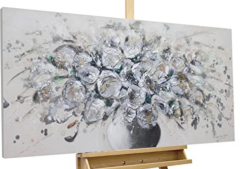 KunstLoft Leinwandbild | 100% HANDGEMALT | 120x60cm | Gemälde 'Ulterior Allure' | Blüten | Schwarz Beige | Wandbild Wohnzimmer