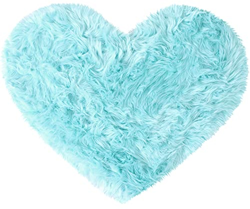 sourcing map Teppich Wohnzimmer Schlafzimmer Herzform Hochflor Langflor Teppiche Faux Schaffell Teppich Kunstfell Dekofell Fellimitat Teppich 70x90cm Hellblau