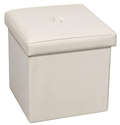 Bonlife Coffre de Rangement Poufs et Repose Pieds Tabouret Pliant Repose Pied Bureau Rangement Jouet Enfant Charge Max de 150kg 30x30x30cm Blanc