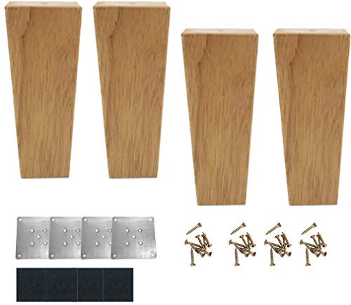 Pieds de Canapé En Chêne,Pieds de Meubles En Bois,Pieds de Table Carrés,pour Pieds de d'Armoires de Cuisine,Commode,Table Basse, Lit,avec Accessoires,Couleur Bois,4 Pièces(10cm/3.9in)