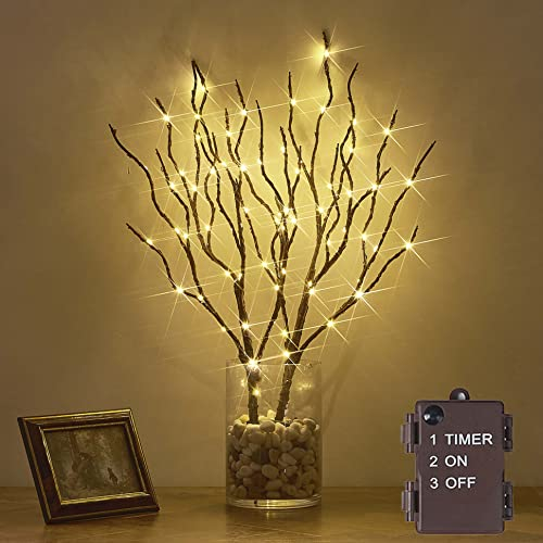 Hairui Twig Branches with Fairy LED Lights 18IN 70LED Battery Operated Lighted Brown Willow Branches for Home Party Decoration Indoor Outdoor Use (Vase Excluded)