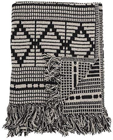 Bloomingville Hochwertige Tagesdecke 160x130 cm – Vielseitige Kuscheldecke aus recycelter Baumwolle, ideal als Sofadecke, kuschelig weich und pflegeleicht (Weiss-Schwarz)
