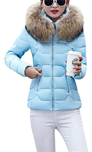 OMZIN Übergangsjacke Damen Outwear mit Taschen Parkajacke mit Echtfell Wintermantel Parka Mantel Reißverschluss Kapuzenjacken Blau XL