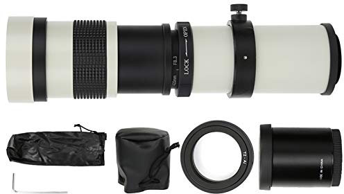 High-Power 420-800mm F8.3‑16 Manuelles Fokussierzoomobjektiv mit 2X Telekonverter für F-Mount-Kamera(Weiß)