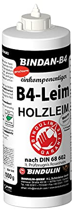 Holzleim wasserfest, BINDAN-B4 (1-Komponenten-B4-Leim) 1000 g Flasche inkl. Leimpsachtel und Pinsel von E-Com24 (BINDAN-B4 1000 g Flasche)