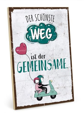 TypeStoff Holzschild mit Spruch – gemeinsamer Weg – im Vintage-Look mit Zitat als Geschenk und Dekoration zum Thema Liebe, Hochzeit und Heirat - HS-00877