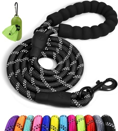 Taglory Rope Dog Lead with Soft Padded Handle, 1.2 m Reflective Lead and Multi-Colour for Medium Large Dogs, 1.2 cm, Black