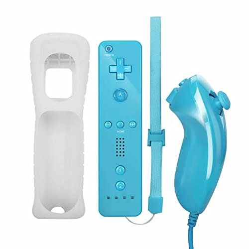 Tenglang pour la Manette de Jeu à Distance Wii 2 en 1 Motion Plus Prend en Charge la télécommande Bluetooth pour la Manette Wii Nunchuck (Bleu Clair)