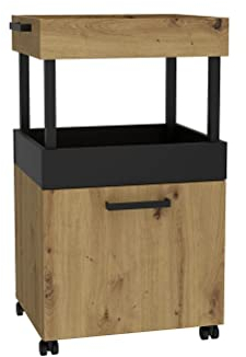 FORTE HOME BAR Barschrank mit Rollen und 1 Tür, Holzwerkstoff, Artisan Eiche / Schwarz matt, 50.2 x 88.5 x 41 cm