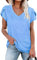 PLOKNRD Damen Tops V-Ausschnitt Blütenblatt Ärmel T-Shirt Sommer Freizeit Kurzen Ärmeln Strand Oberteile(Himmel blau,XL)