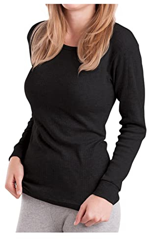 MT Damen Ski- & Thermohemd - Winter Unterwäsche Langarm weiche Innenseite - Schwarz L